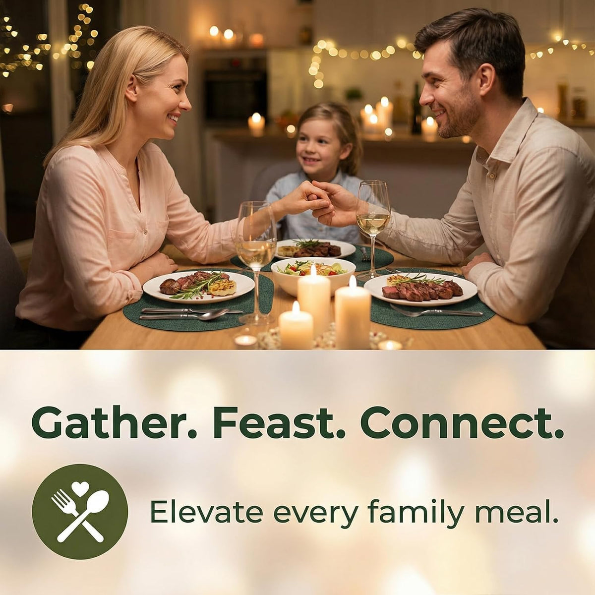 Faux Leather Oval Placemats Set of 12, Green