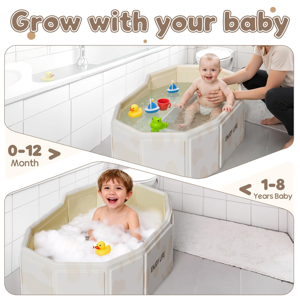 Foldable Baby Bath, Collapsible Baby Bathtub 3M-8Y, Portable Travel Baby Bath Tub with Non-Slip Base, Pop Up Folding