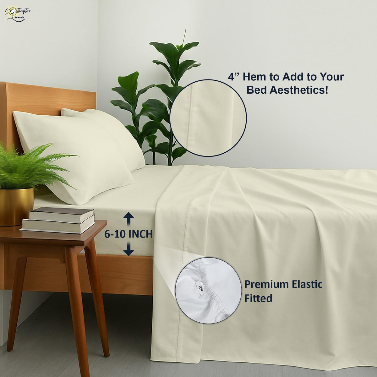 Sheet Set, 100% Egyptian Cotton Premium Hotel Quality 4 Piece Sheets Sets, High Thread Count Ivory
