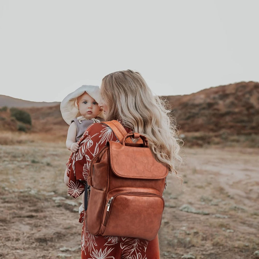 Leather Diaper Bag Backpack with Changing Mat