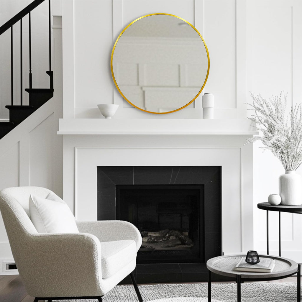 Gold Circle Mirror 24 inch, Round Mirror, Brushed Gold Metal Frame