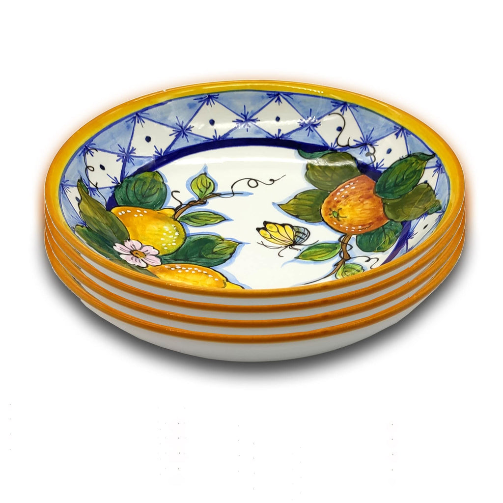 Italian Ceramic dinnerware set - Hand Painted kitchen Soup Bowls sets for 4 - Made in ITALY Tuscany - Italian Pottery