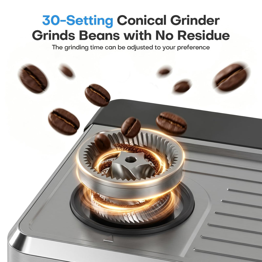 Espresso Machine with Grinder, Brushed Stainless Steel