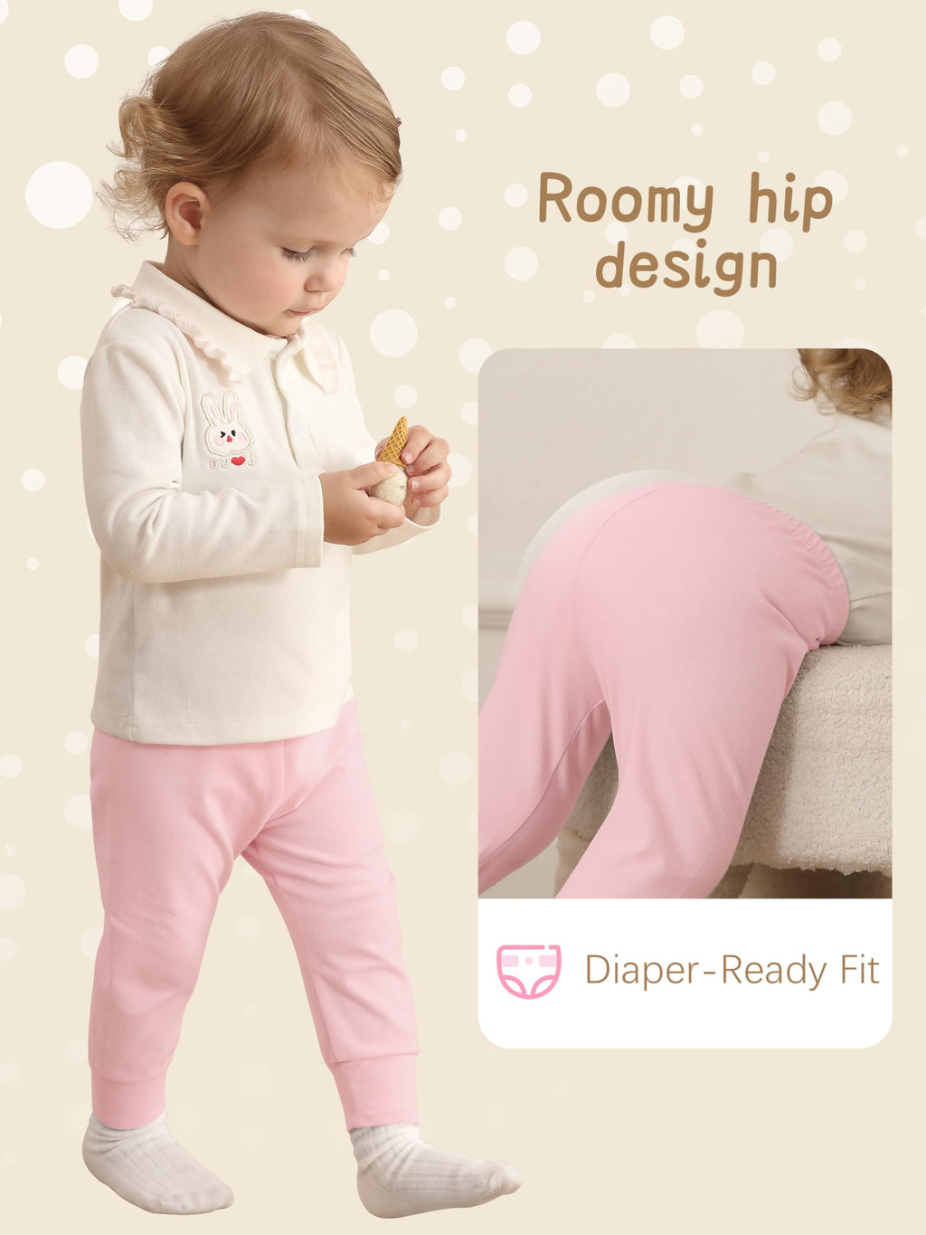 5 Pack Baby Girl Pants, Cotton Baby Leggings for Infant Newborn