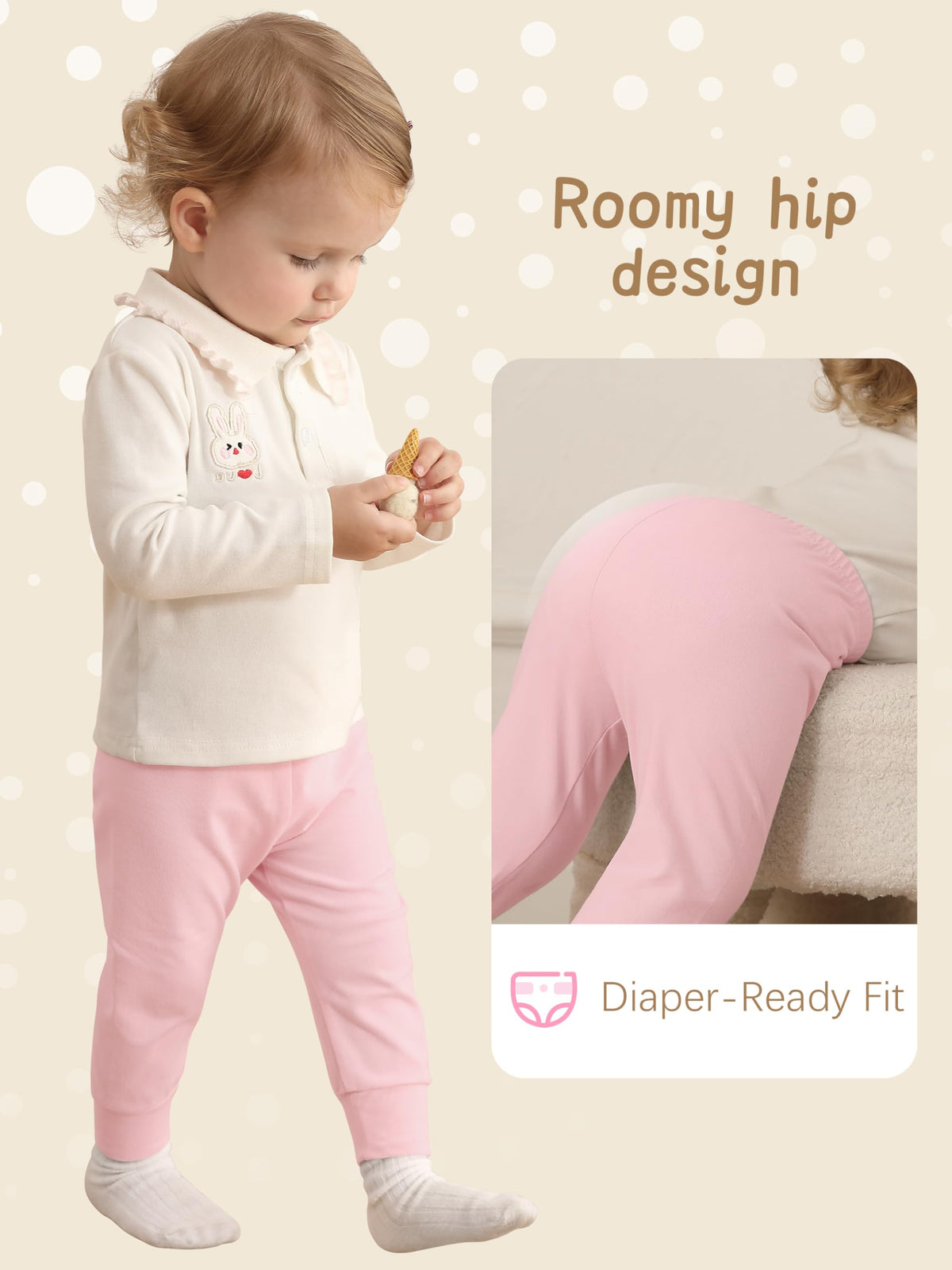 5 Pack Baby Girl Pants, Cotton Baby Leggings for Infant Newborn