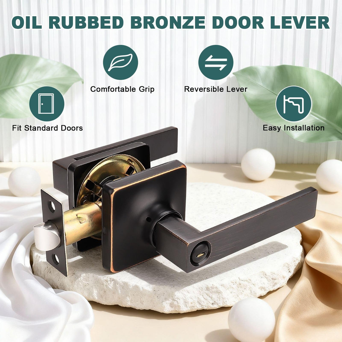 10 Pack Privacy Door Levers Bedroom Door Handle with Lock Oil Rubbed Bronze Square Door Handles Keyless Door Lock