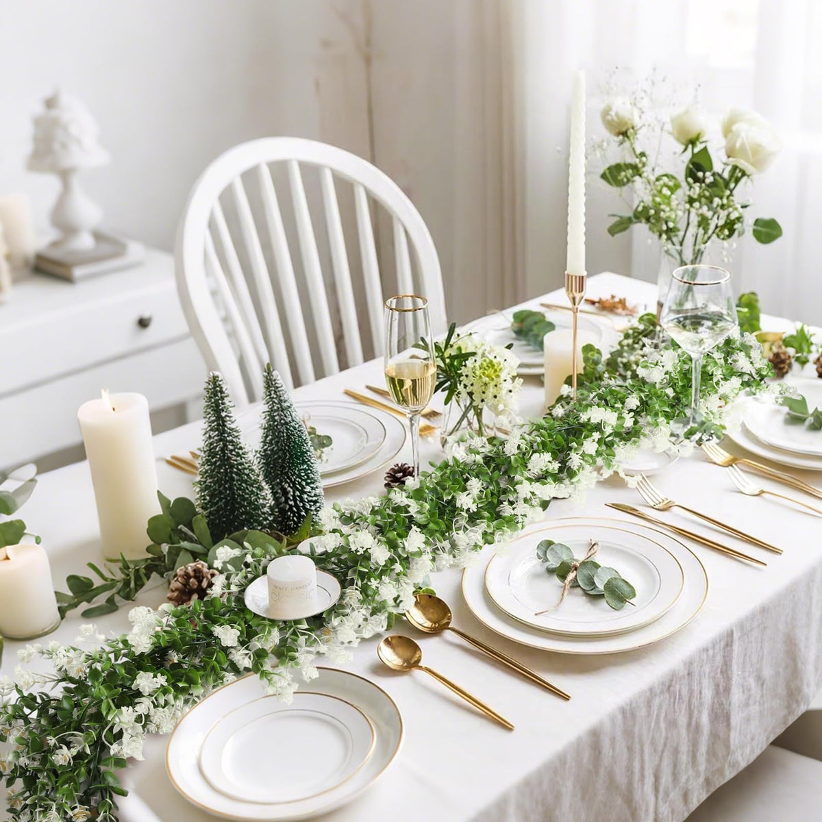 Faux Eucalyptus Garland Plant Fake Vines, Faux Draping Greenery, 3Pcs