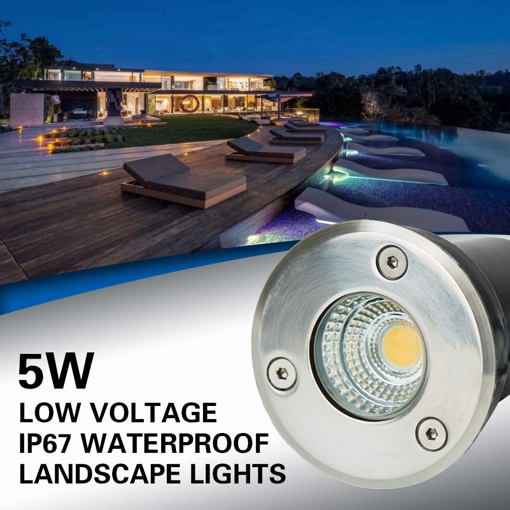 Low Voltage Landscape Lighting,LED Well Light Outdoor 12-24V AC/DC In-Ground Lights IP67 Waterproof Warm White Paver