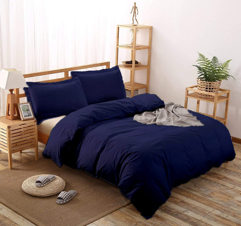 Premium Quality 98x104 Navy Blue Solid Duvet Cover Set Zipper Closure & Corner Ties Easy