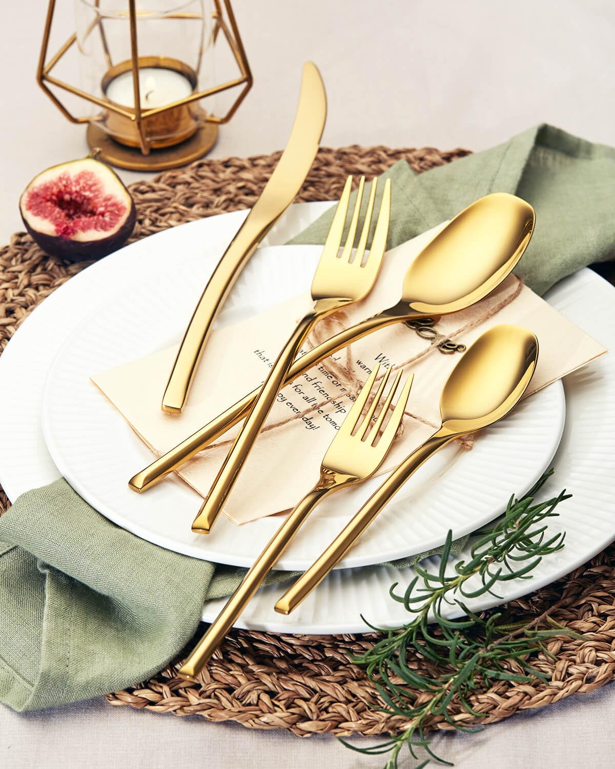 20-Piece Gold Silverware Set for 4,Modern 18/10 Stainless Steel Flatware Set,Luxury Cutlery Set,Unique Utensils Set