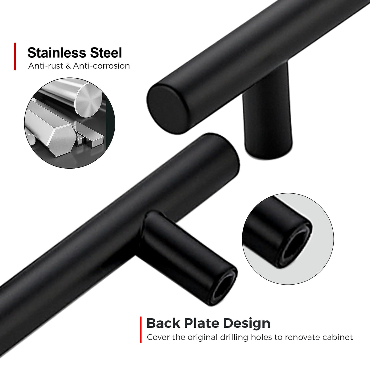 Matte Black Cabinet Pulls Drawer Pulls, 3-3/4 Inch CC, 10 Pack