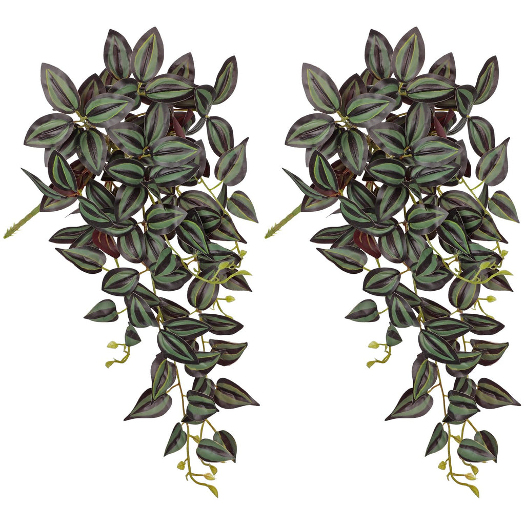 Fake Hanging Plants Artificial Hanging Plants 26" Faux Wandering Jew Hangings Leaves Plant for Wall Shelf Home Indoor