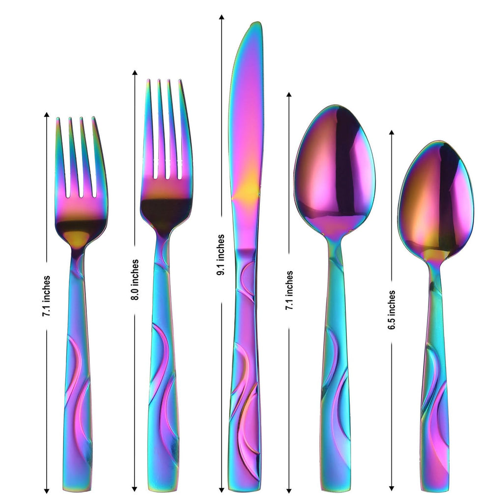 60-Piece Rainbow Silverware Set for 12, Stainless Steel Cutlery Set
