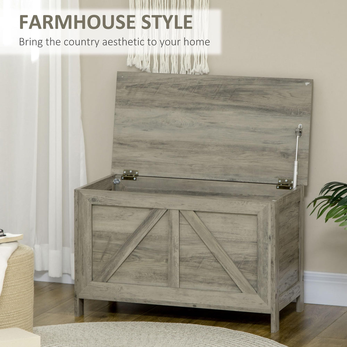 30" Farmhouse Storage Bench Lift Top Storage Chest in Gray