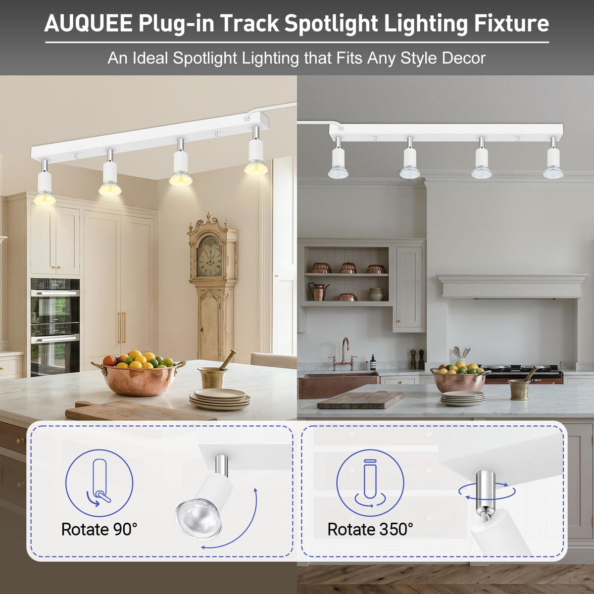 Plug in Track Light, White, 23", 4 Way GU10 Track Ceiling Lighting