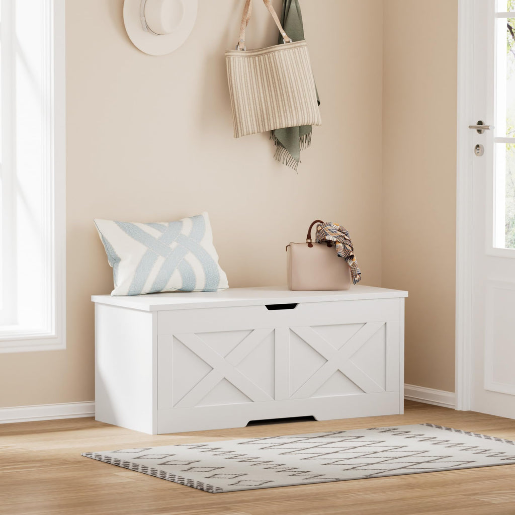 39.4" Large Wooden Storage Chest, Farmhouse Storage Bench