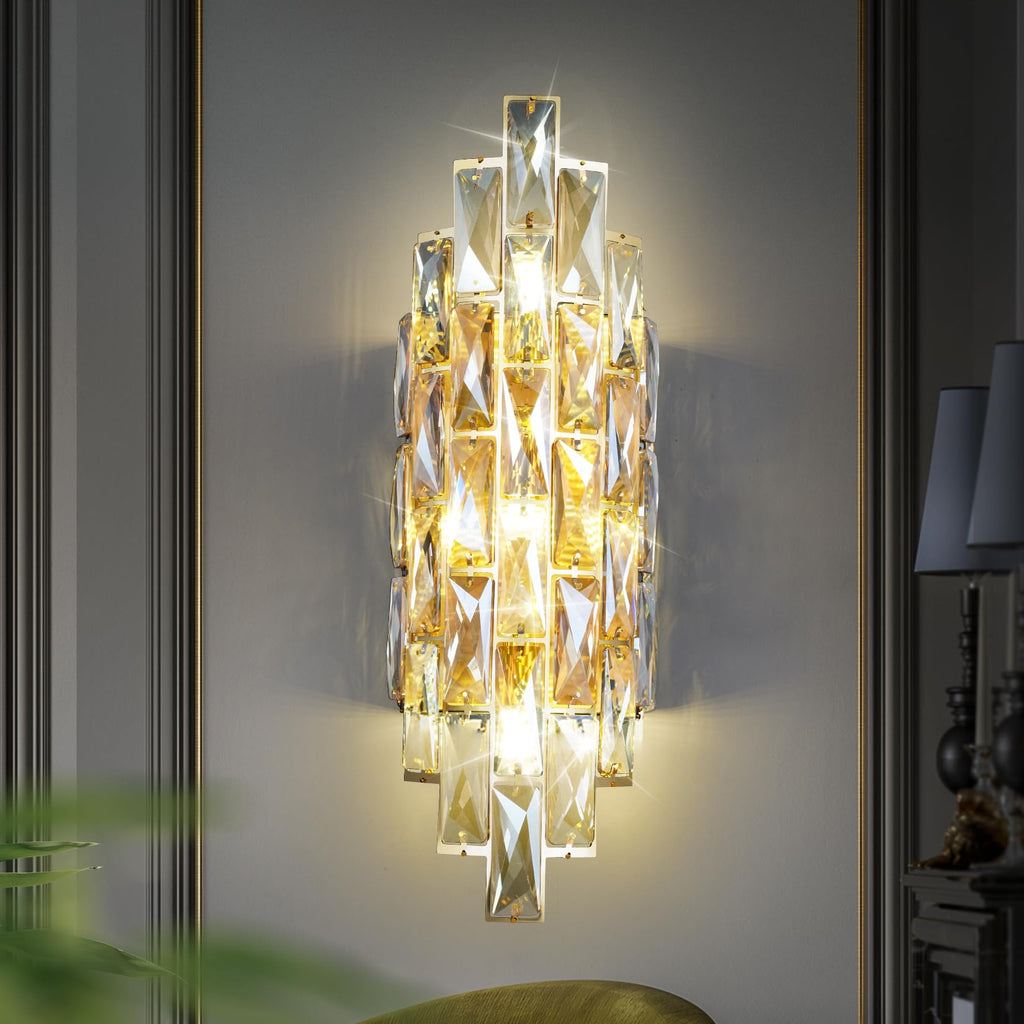 Modern Crystal Wall Sconces,Gold Wall Light Fixtures, Luxury Indoor Wall Lamp,Crystal Vanity Wall Mount Lamps,Wall