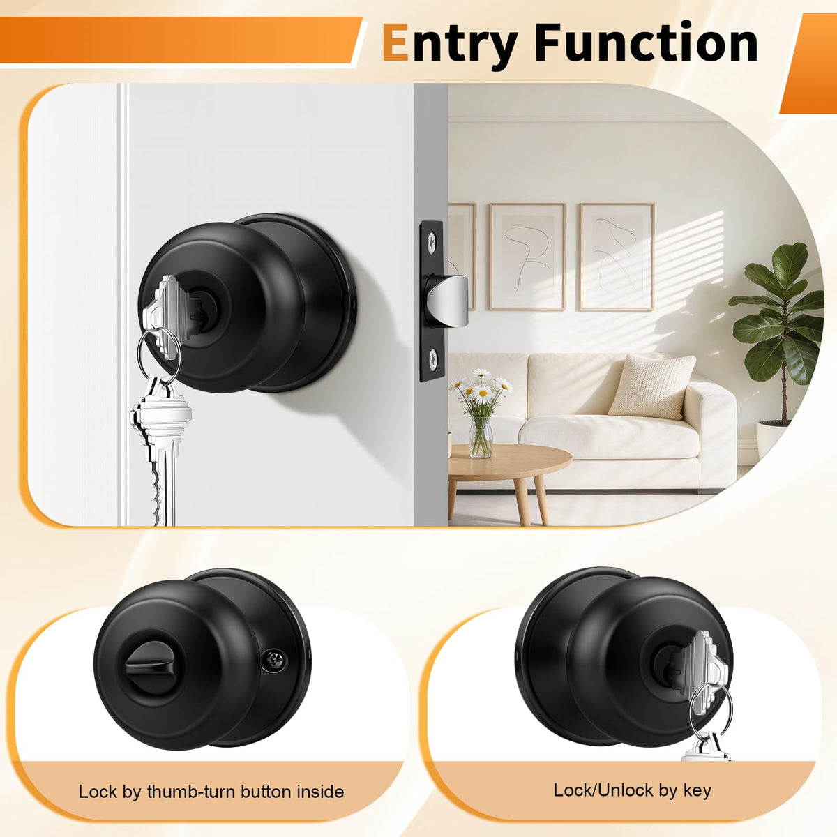 Keyed Entry Door Knobs, Exterior Interior Door Knob with Lock 5 Pack, Bedroom Bathroom Door Knobs with Same Key