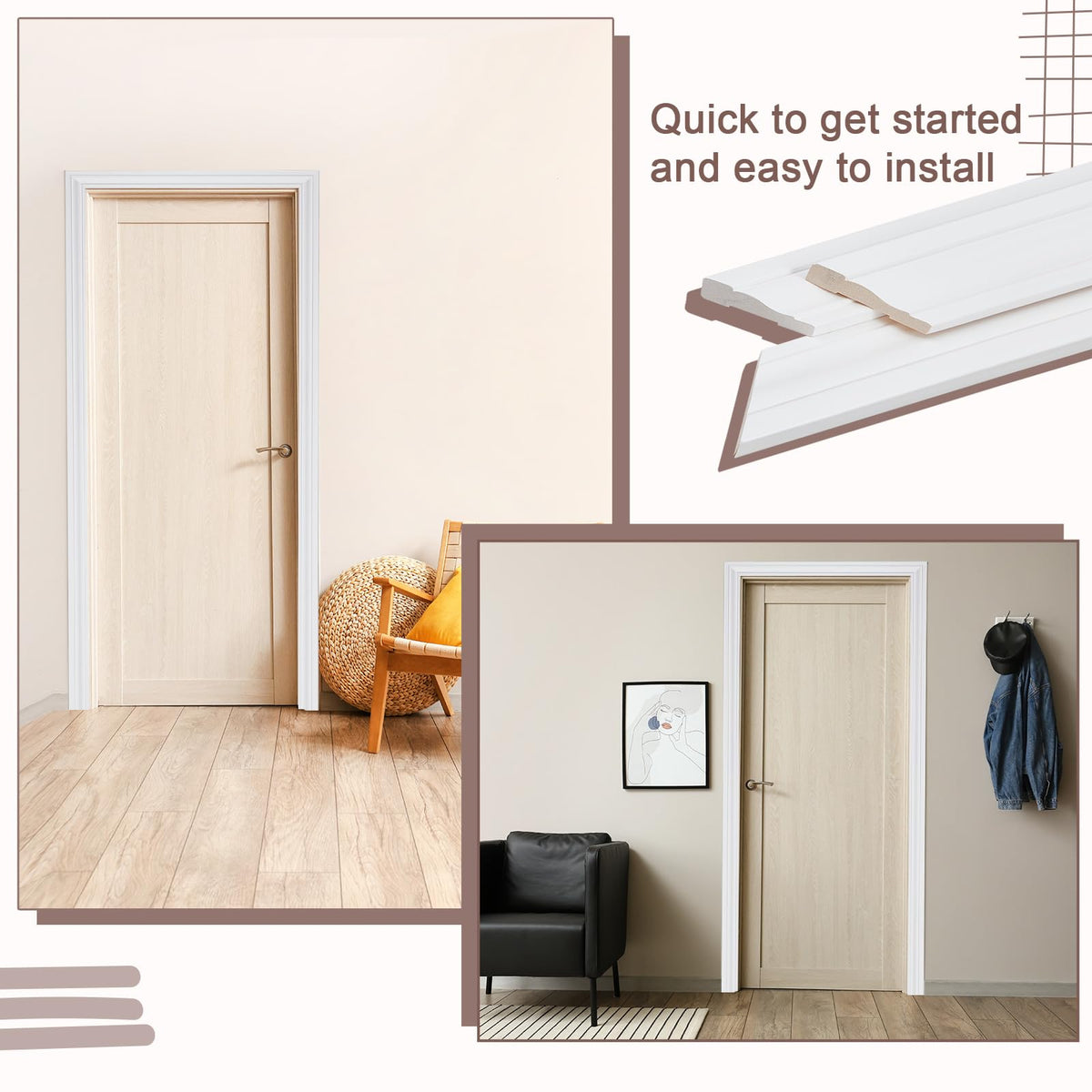 2 Sets Interior Door Frame Casing Trim Molding Kit, Decorative DIY Door Trim Kit, 80" x 30" x 2" White Prefinished