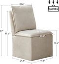 Upholstered Dining Chairs Set of 2, Modern Rolling Chairs with Storage and Wheels, Linen Armless Chair with Cushion