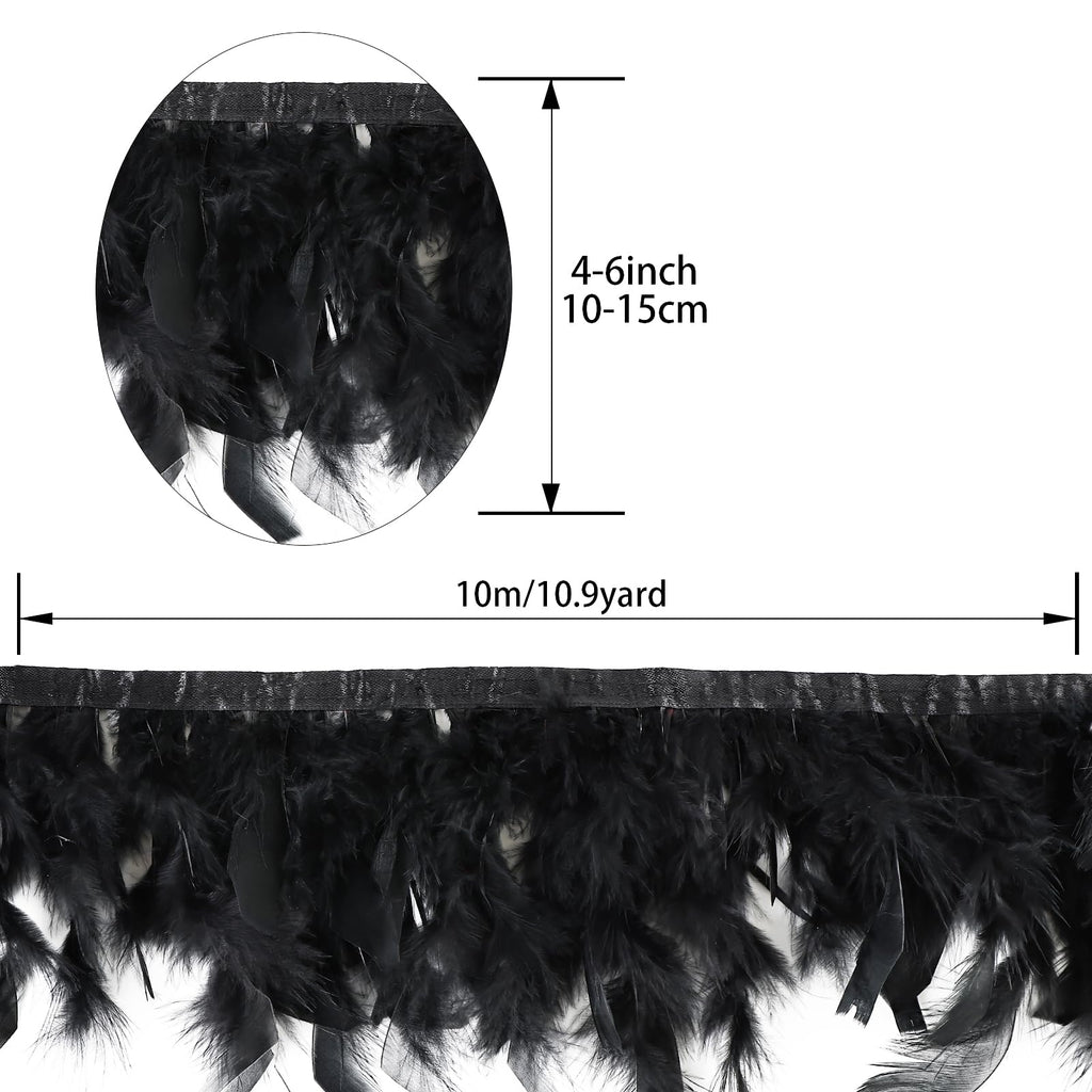Black Turkey Feathers Trim Fringe 10Yard 4-6inch