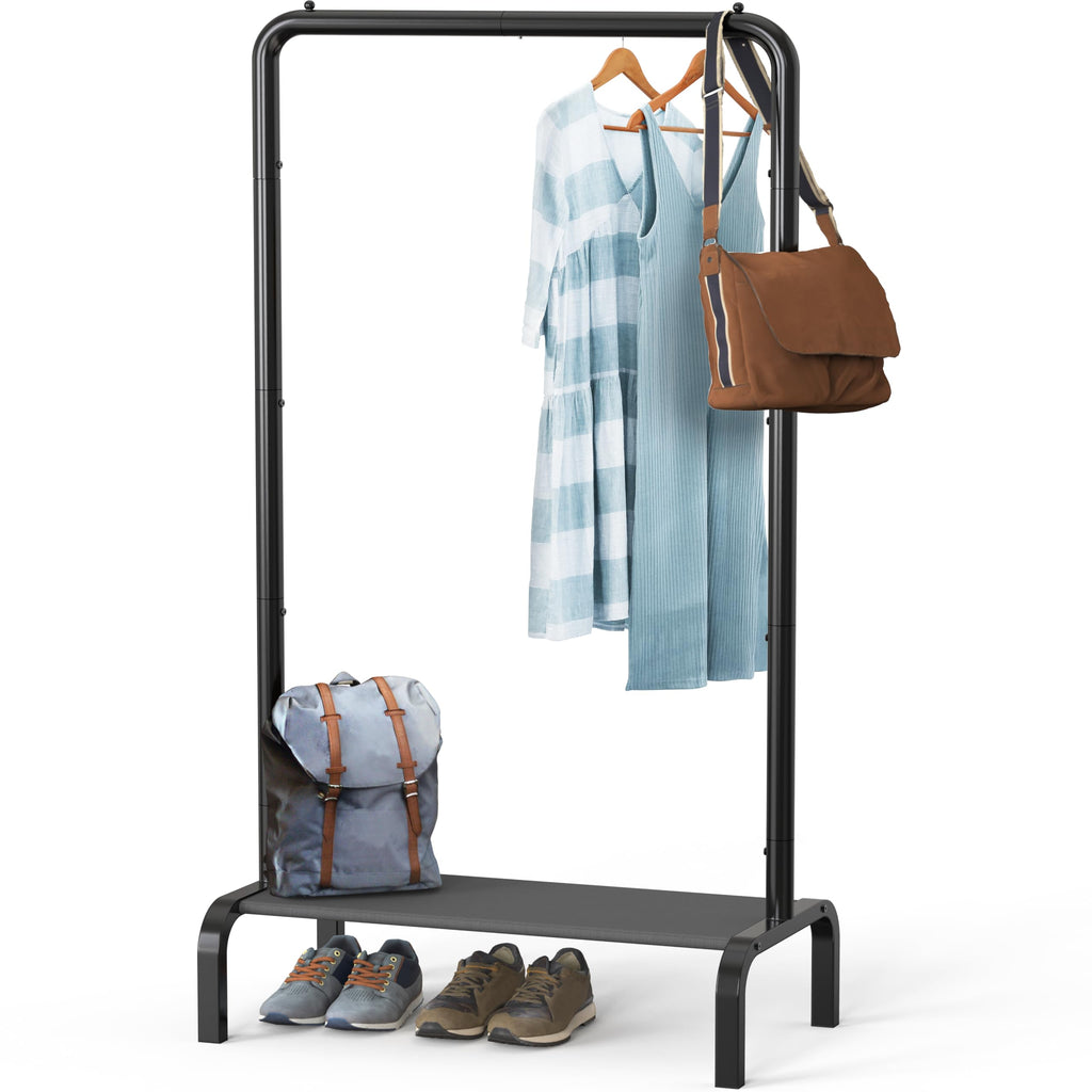 30" W Narrow Freestanding Garment Rack with Shelves, Black