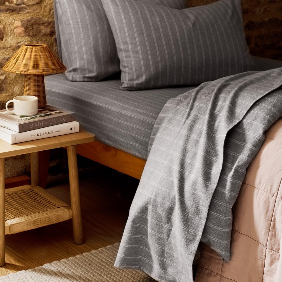 Flannel Stripe Sheet Set Brushed Cotton | Luxury Bed Linen | Super Soft and Silky Finish | Silver Gray