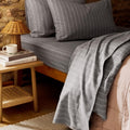 Flannel Stripe Sheet Set Brushed Cotton | Luxury Bed Linen | Super Soft and Silky Finish | Silver Gray