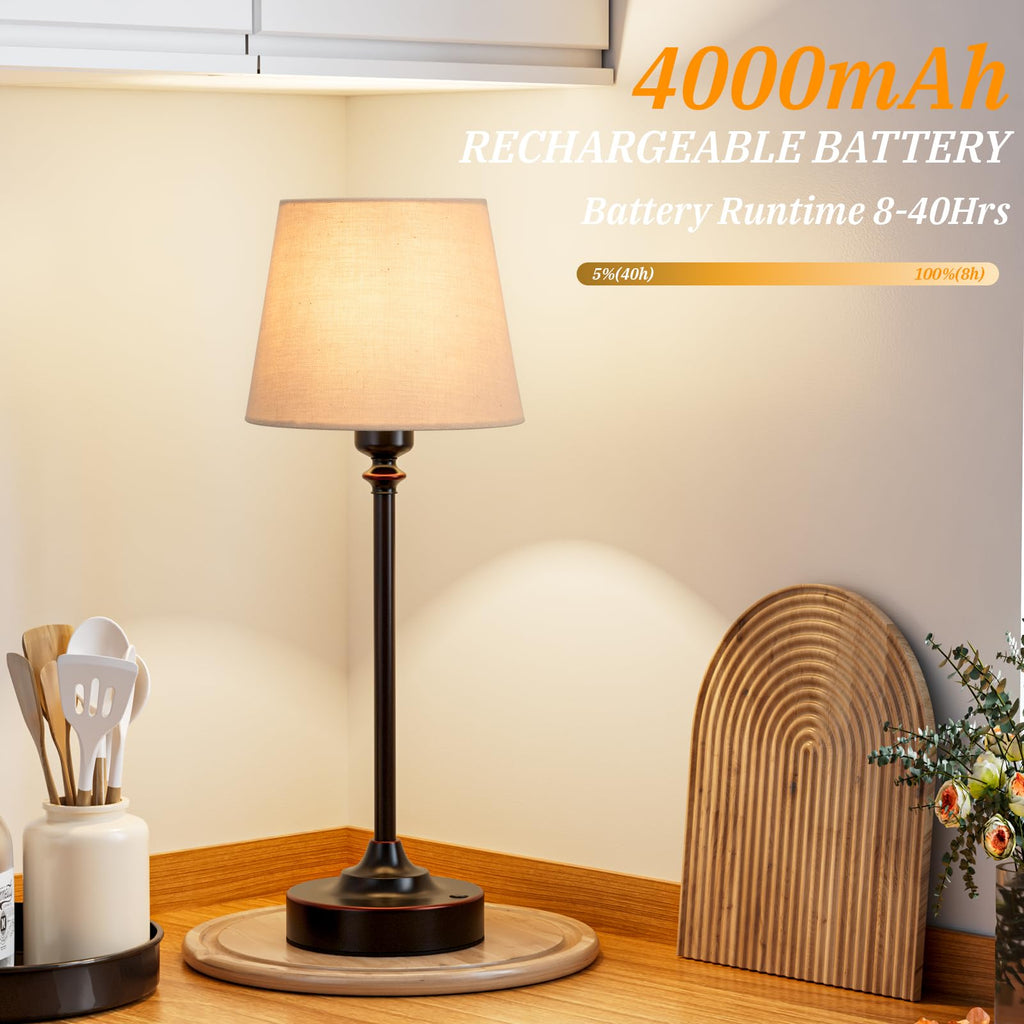 Cordless Table Lamp Rechargeable Bronze - 1 Pack Brass 4000mAH Battery Operated Lamp for Decor, 3000K Stepless