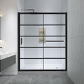 Black Grid Sliding Shower Door 55-60" W x 72" H, Matte Black, Single Sliding Door, Framed