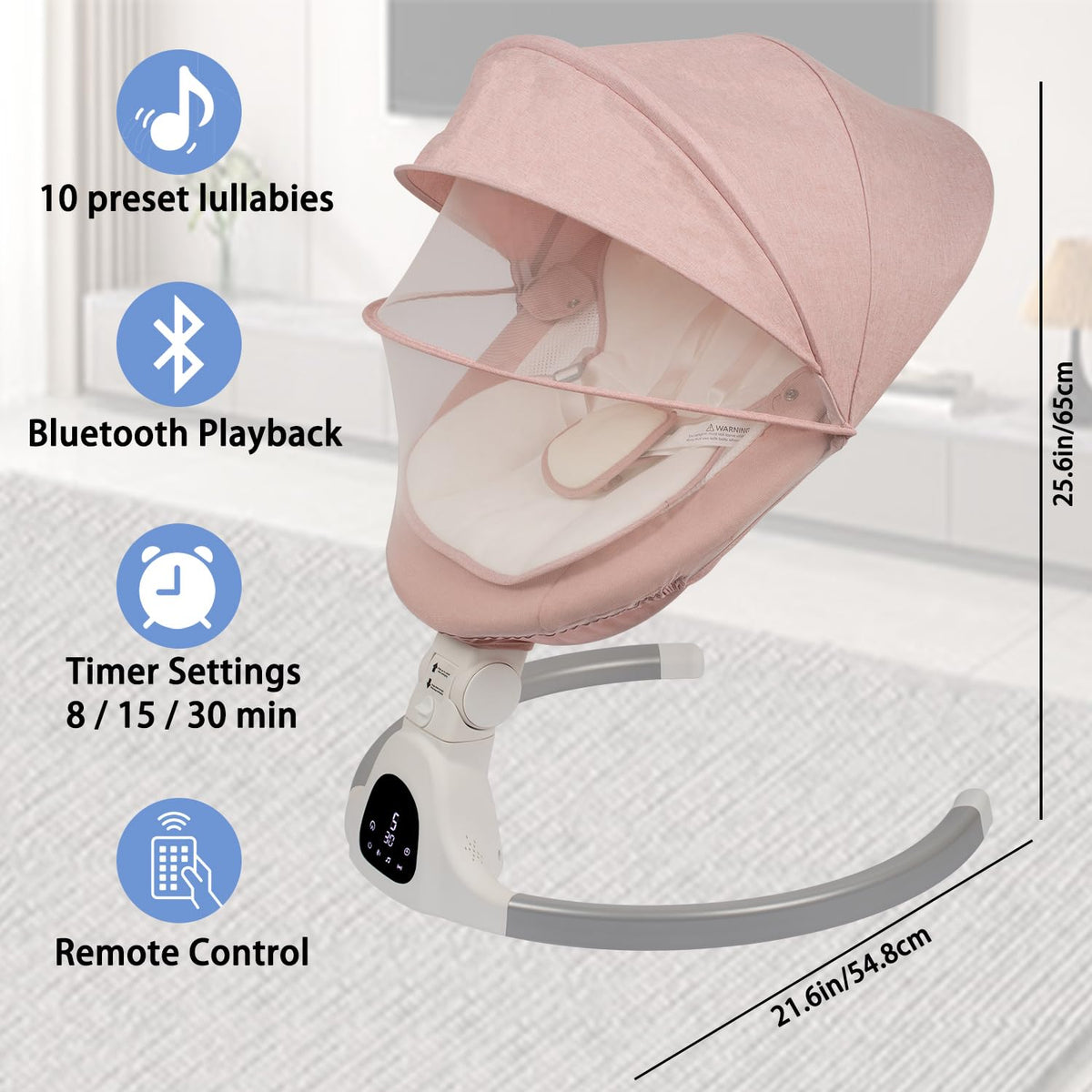 Electric Baby Swing for Infants 0-9 Months, Portable Infant Swing with 5 Swing Speeds, Bluetooth Audio, Remote