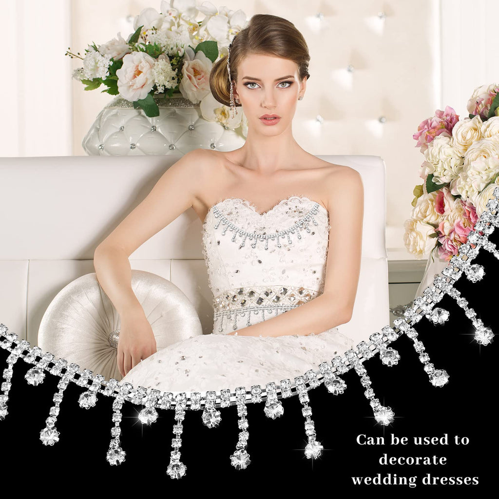 Rhinestone Fringe Trim Gold Crystal Cuttable,4 Yards,Silver - 2 Yard