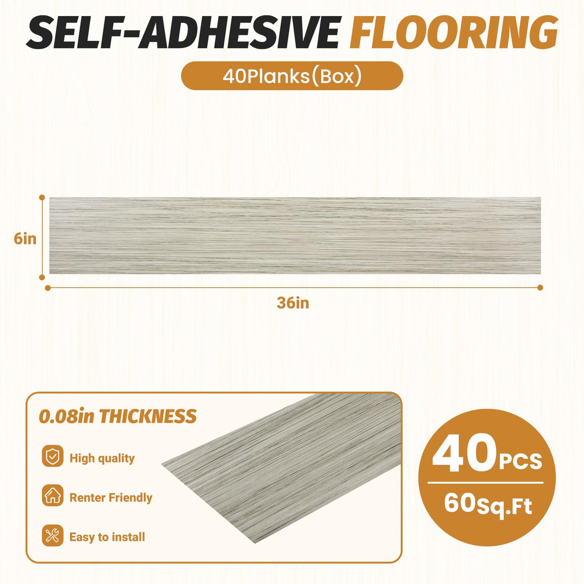 40 Pack Peel and Stick Flooring Tile Waterproof Vinyl Flooring