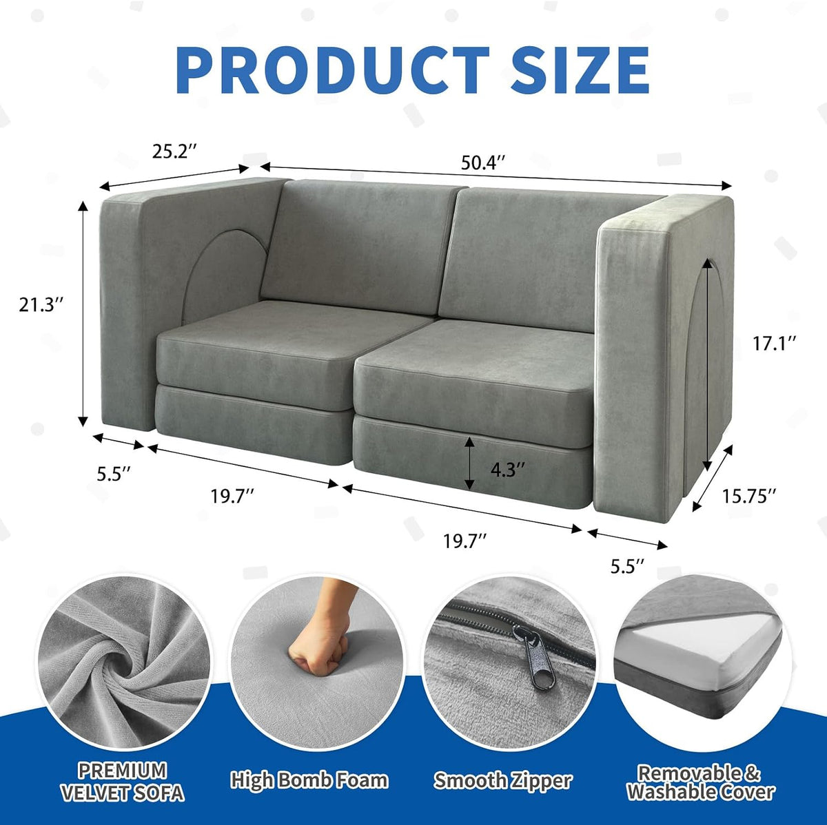 Kids Couch 10PCS, Modular Kids Play Couch for Playroom Bedroom, 10 in 1 Multifunctional Kid Sofa for Playing