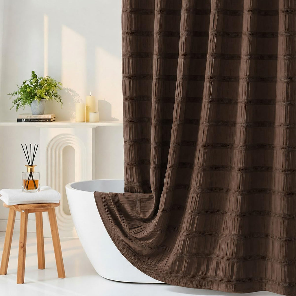 Extra Long Brown Farmhouse, 72 x 84 Cotton Blend Waffle Tufted Striped Chic Textured Fabric, Washable