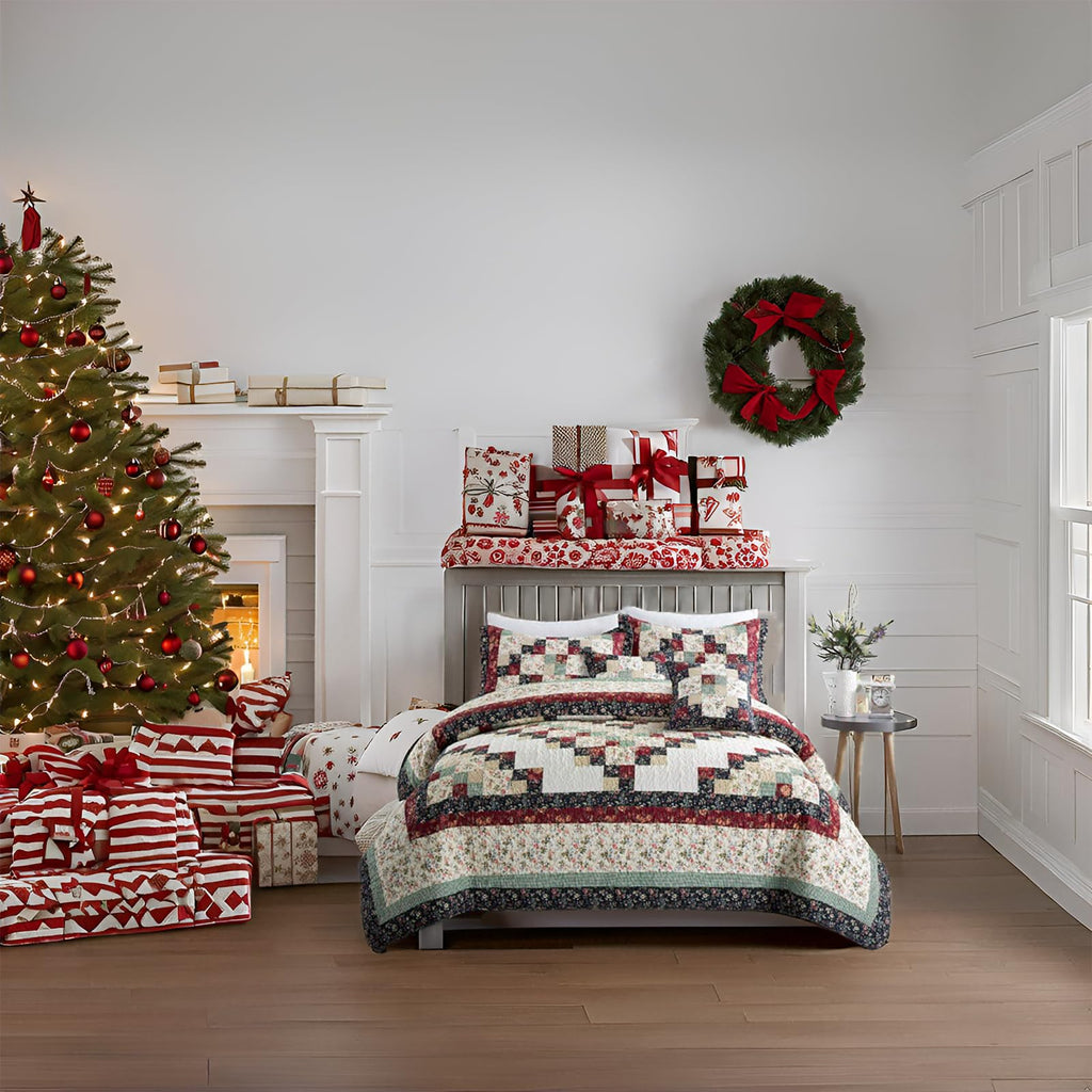 Patchwork Quilt Bedding Set 100% Cotton Farmhouse Coverlet Bedspread Soft Lightweight Comforter with