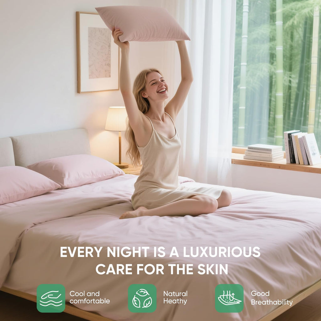 Real 100% Viscose Derived from Bamboo Sheets Set, Cooling & Silky Soft for Hot Sleeper, Breathable &