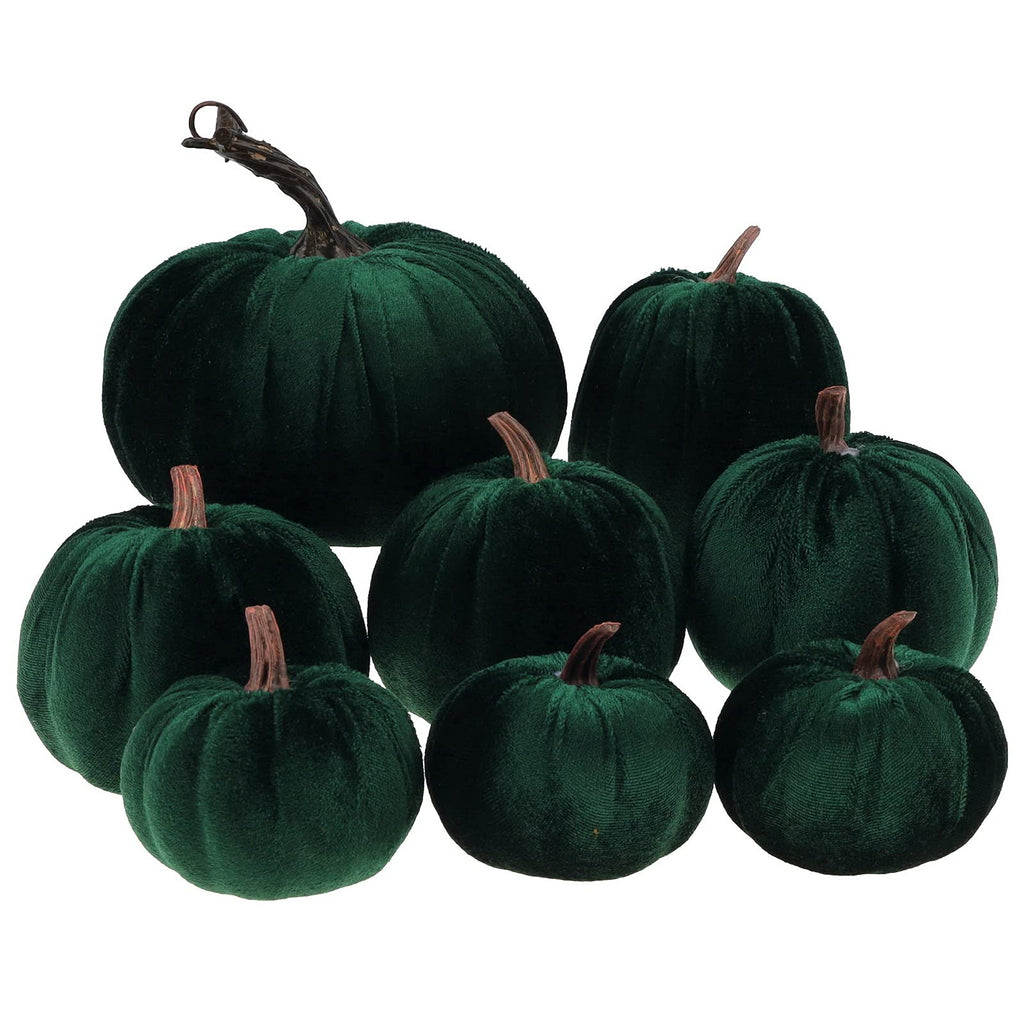 8 Pcs Fake Green Velvet Pumpkins Artificial Pumpkin Decoration