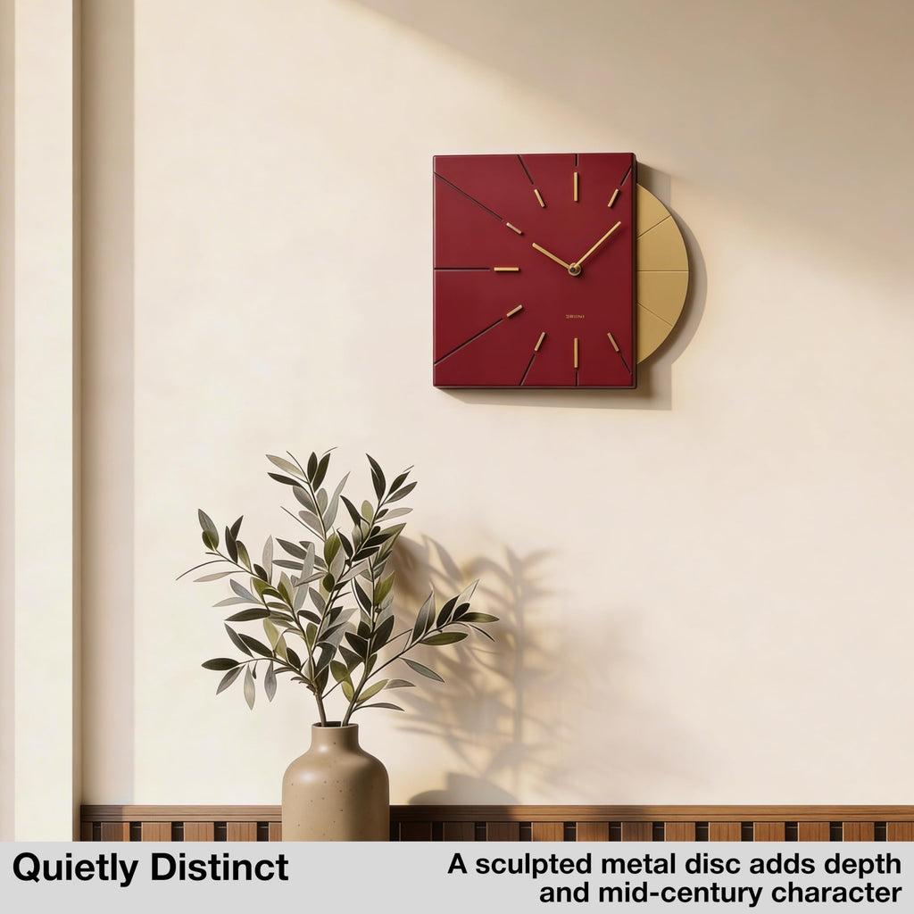 Inspired Nelson Style Red and Gold Mid Century Modern Wall Clock, Battery Operated