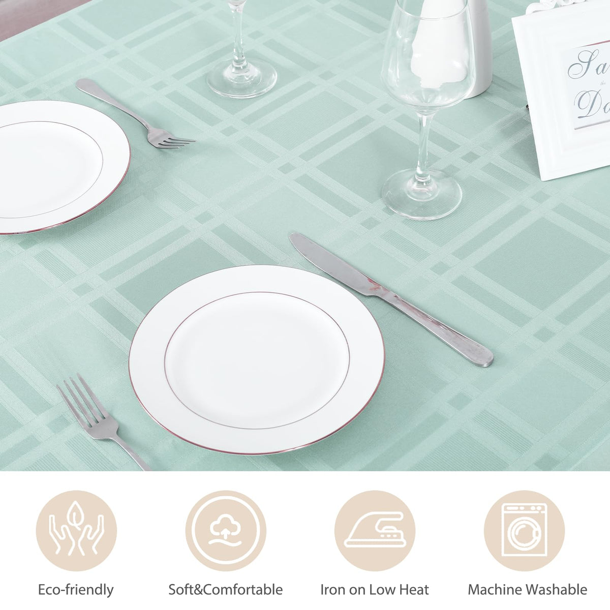 Soild Plaid Jacquard Spillproof Table Cloth Elegance Wrinkle Resistant