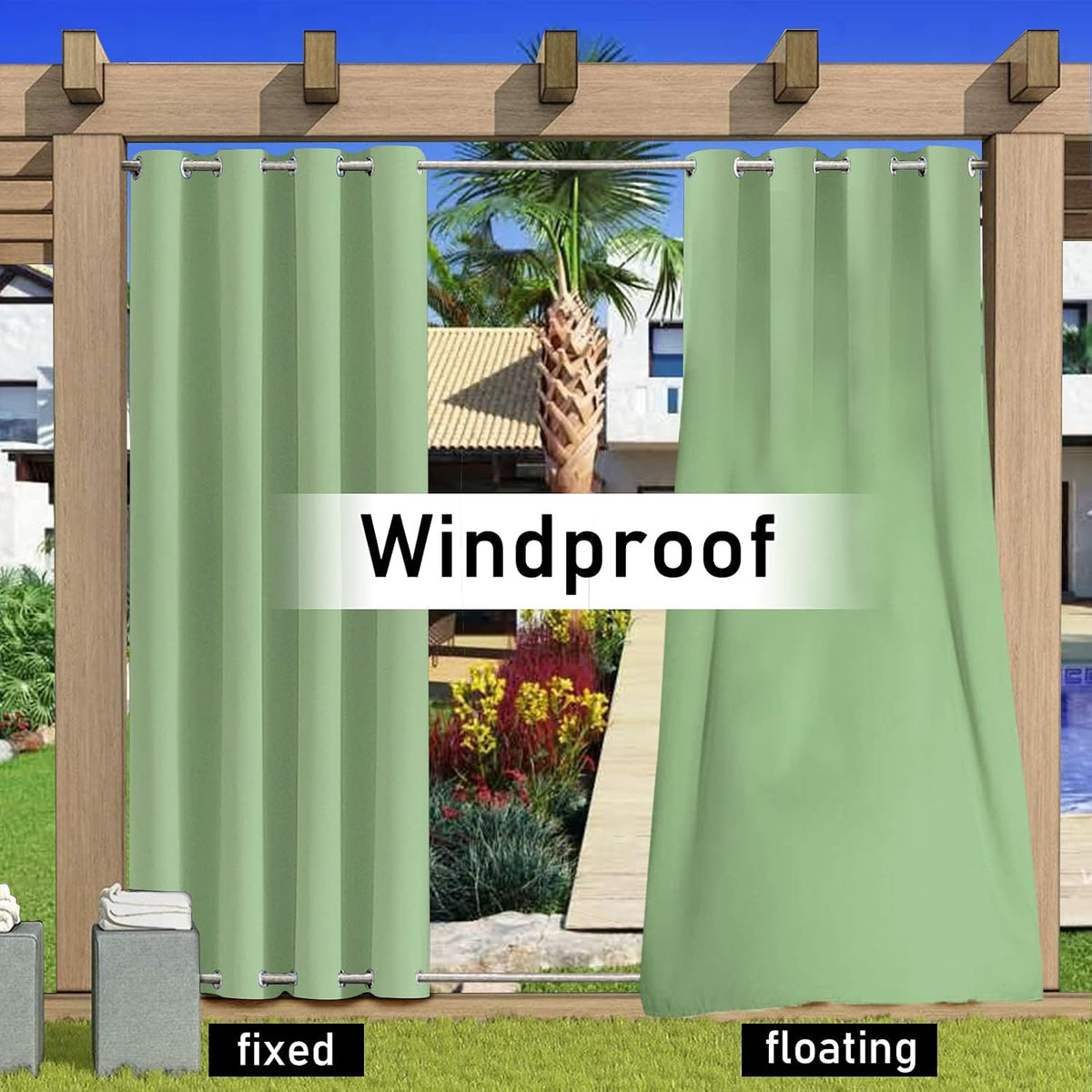 Outdoor Curtains (1 Panel) Waterproof,Garden Blackout Thermal Insulated Sun Shades Privacy Curtain for Outside, Indoor Window