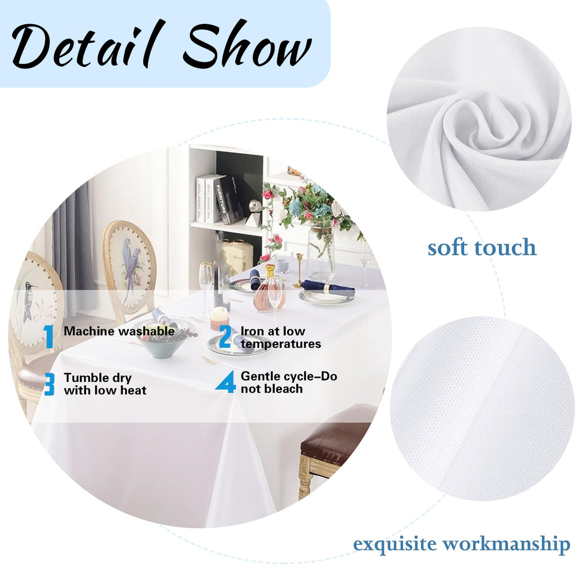 6 Pack White Table Cloth Rectangle Table 60 x 102 Inch Tablecloths for 6 Foot Rectangle Tables. Stain and Winkle