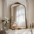 24"×32" Gold Arched Wall Mirror with Vintage Carving