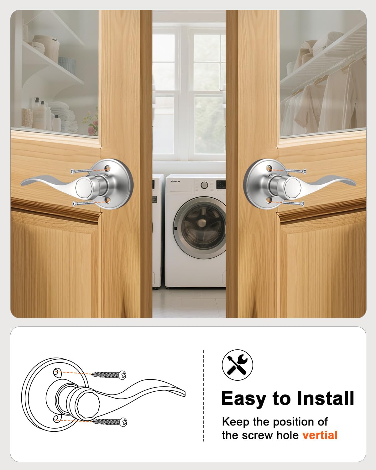 2 Pack Satin Nickel Dummy Wave Door Levers, No-Turning Interior Door Handles, 1 Left-Handed and 1 Right-Handed Door
