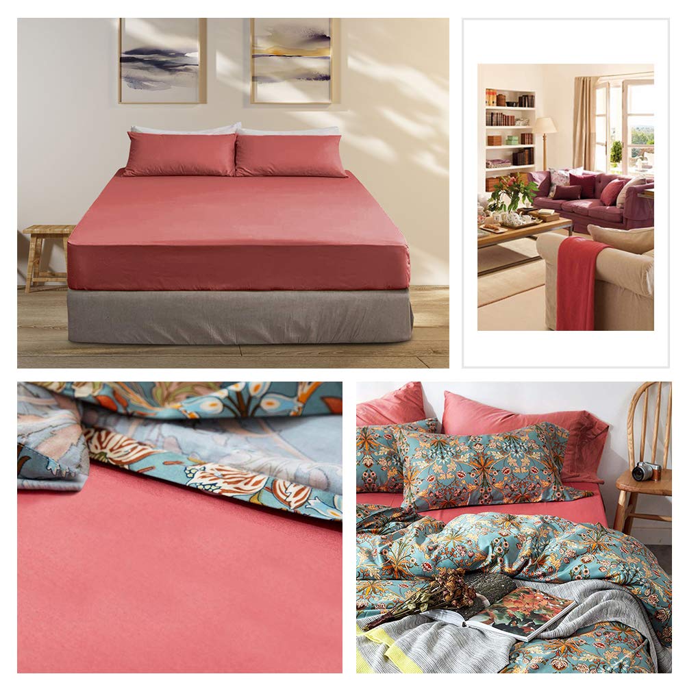 100% Long Staple Natural Cotton Soft Solid Coral Fitted Sheet Bed Sheet Set 15" Deep Pocket Size-1 Fitted