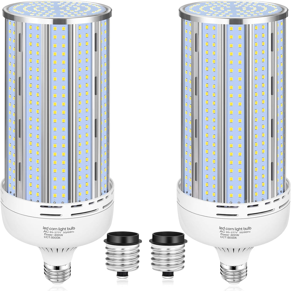 2 Pack 400W Corn LED Light Bulb Fanless,5000K Daylight(Eqv.1,200w Mh/Hps/Hid) Non-Dimmable E26/E39 Large Mogul Base