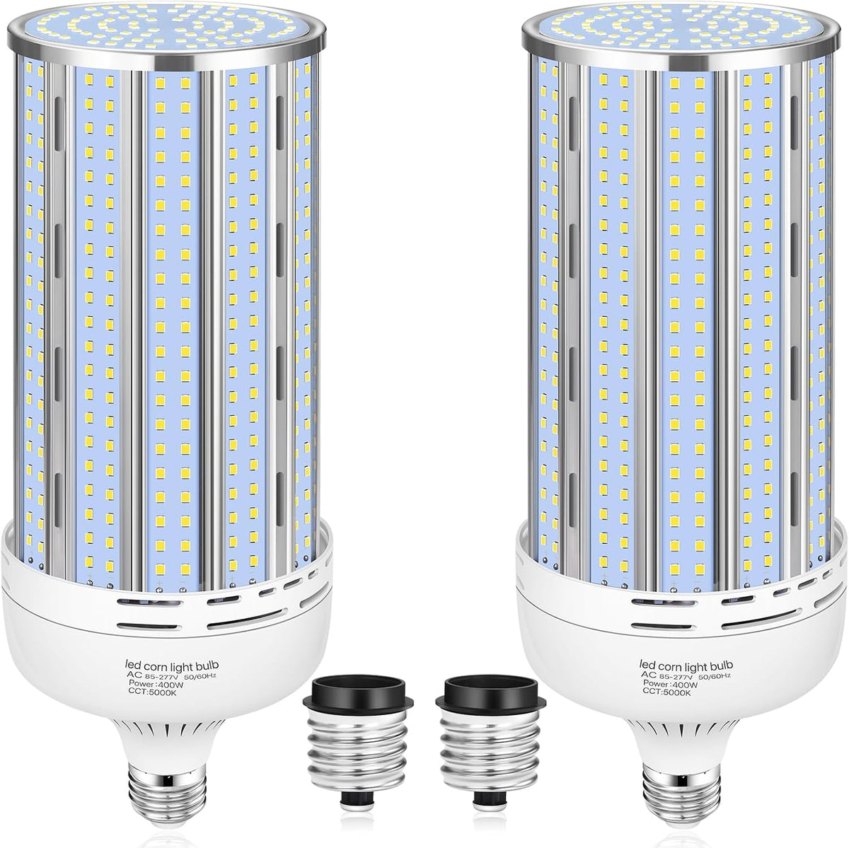 2 Pack 400W Corn LED Light Bulb Fanless,5000K Daylight(Eqv.1,200w Mh/Hps/Hid) Non-Dimmable E26/E39 Large Mogul Base