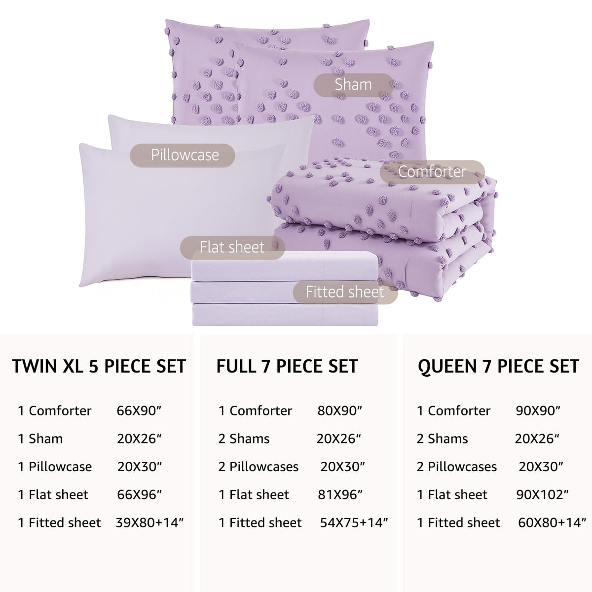 Comforter Set - 7 Pieces Pom Tufted Bed in a Bag Bedding Set