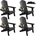 Folding Adirondack Chair Set of 4 with 4-in-1 Cup Holder,Fire Pit Chair | HDPE All-Weather Adirondack Chairs Outdoor