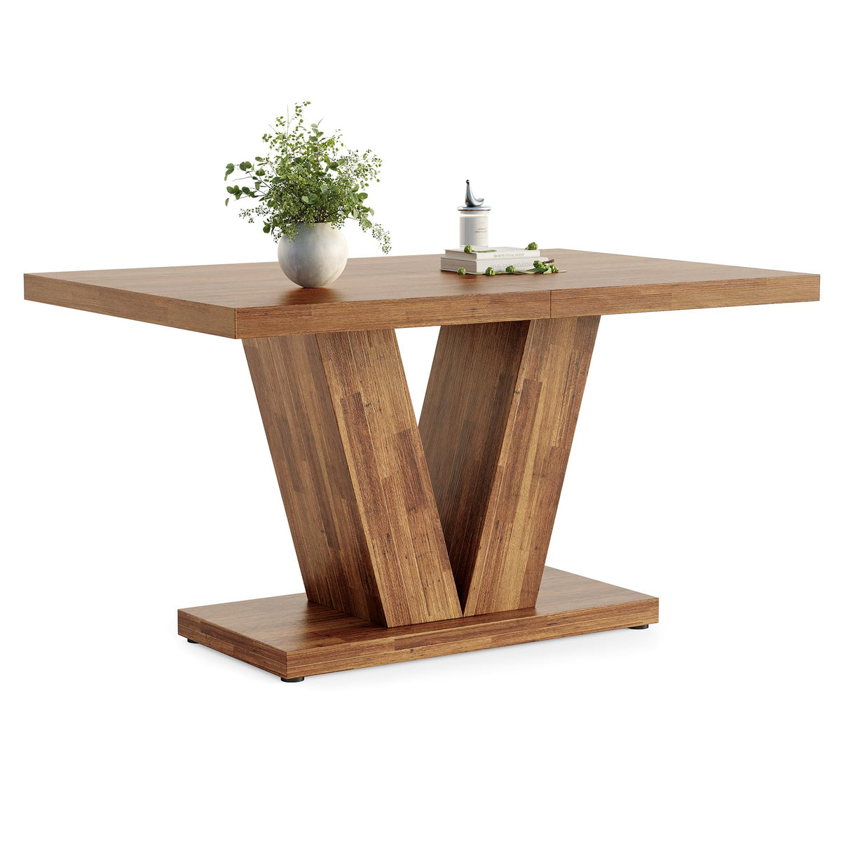 Inspired Saarinen Style 47 Inches Dining Table for 4, Modern Dining Room Tables, Brown Rectangle Kitchen Table with V-Shaped Pedestal, Wooden